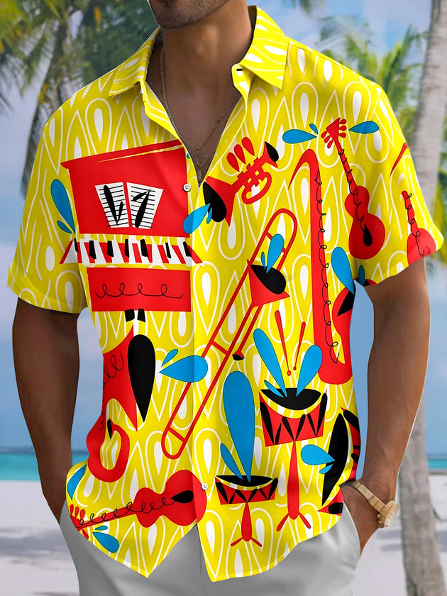 Musical Instrument Men's Pocket Short Sleeve Shirts