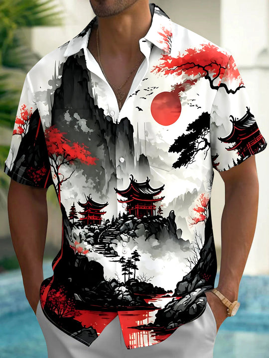 Chinese Style Courtyard Men's Pocket Short Sleeve Shirts