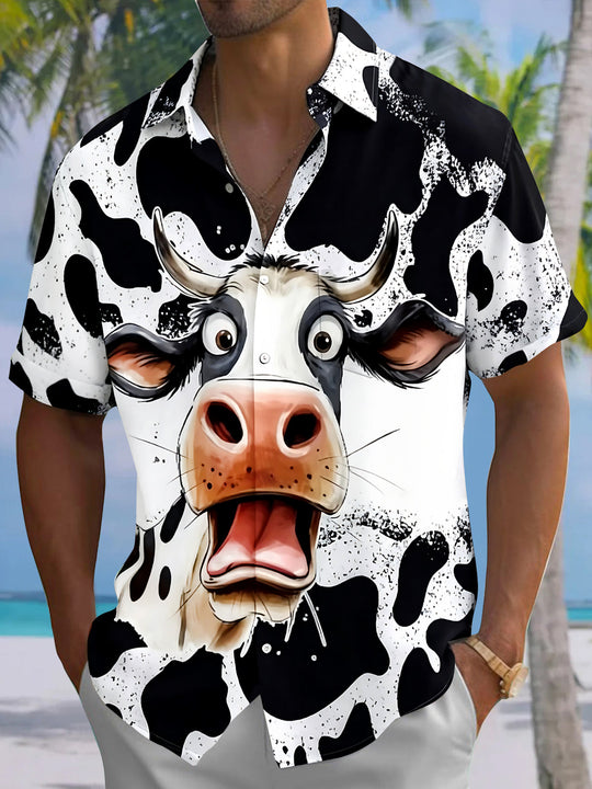 Cow Men's Pocket Short Sleeve Shirts
