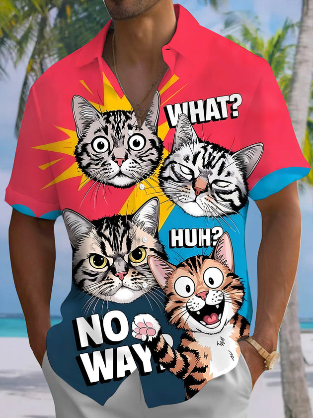 Funny Cat Men's Pocket Short Sleeve Shirts