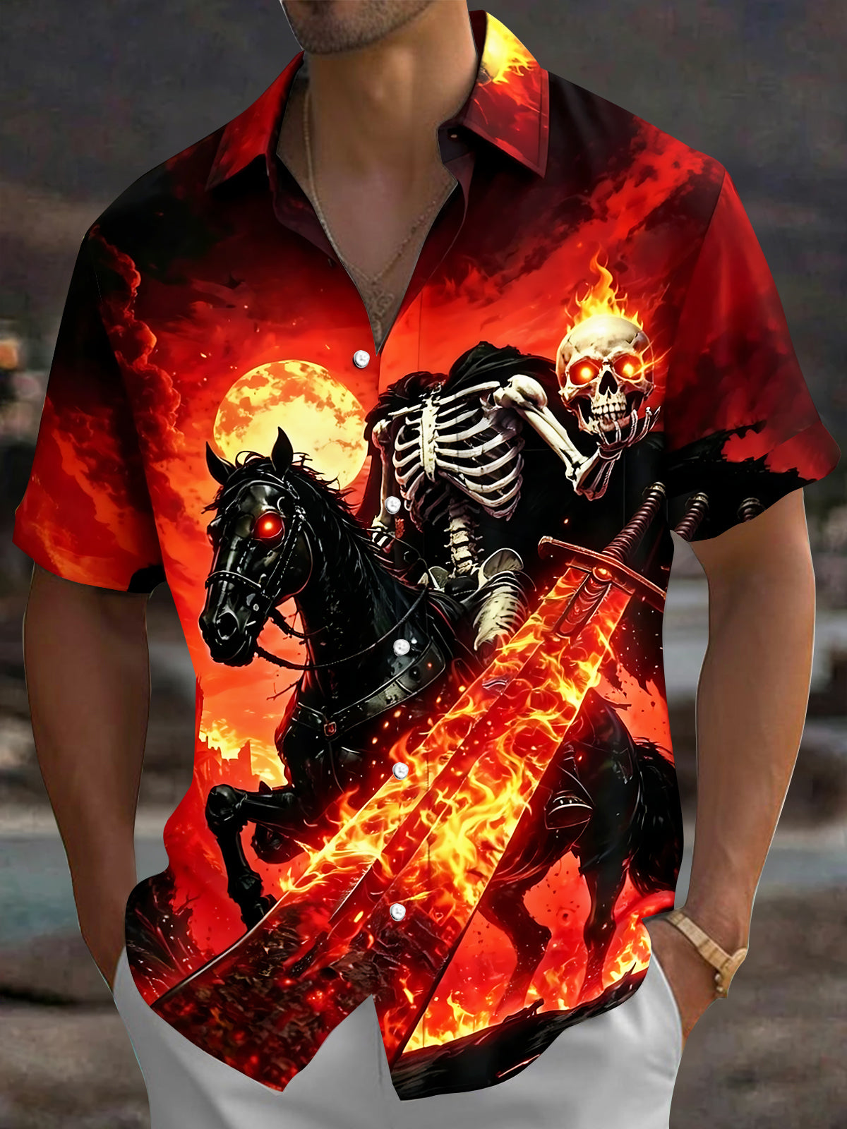 Halloween Skull Men's Pocket Short Sleeve Shirts