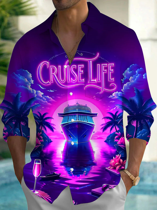 Hawaiian Cruise Life Sunset Men's Pocket Long Sleeve Shirts