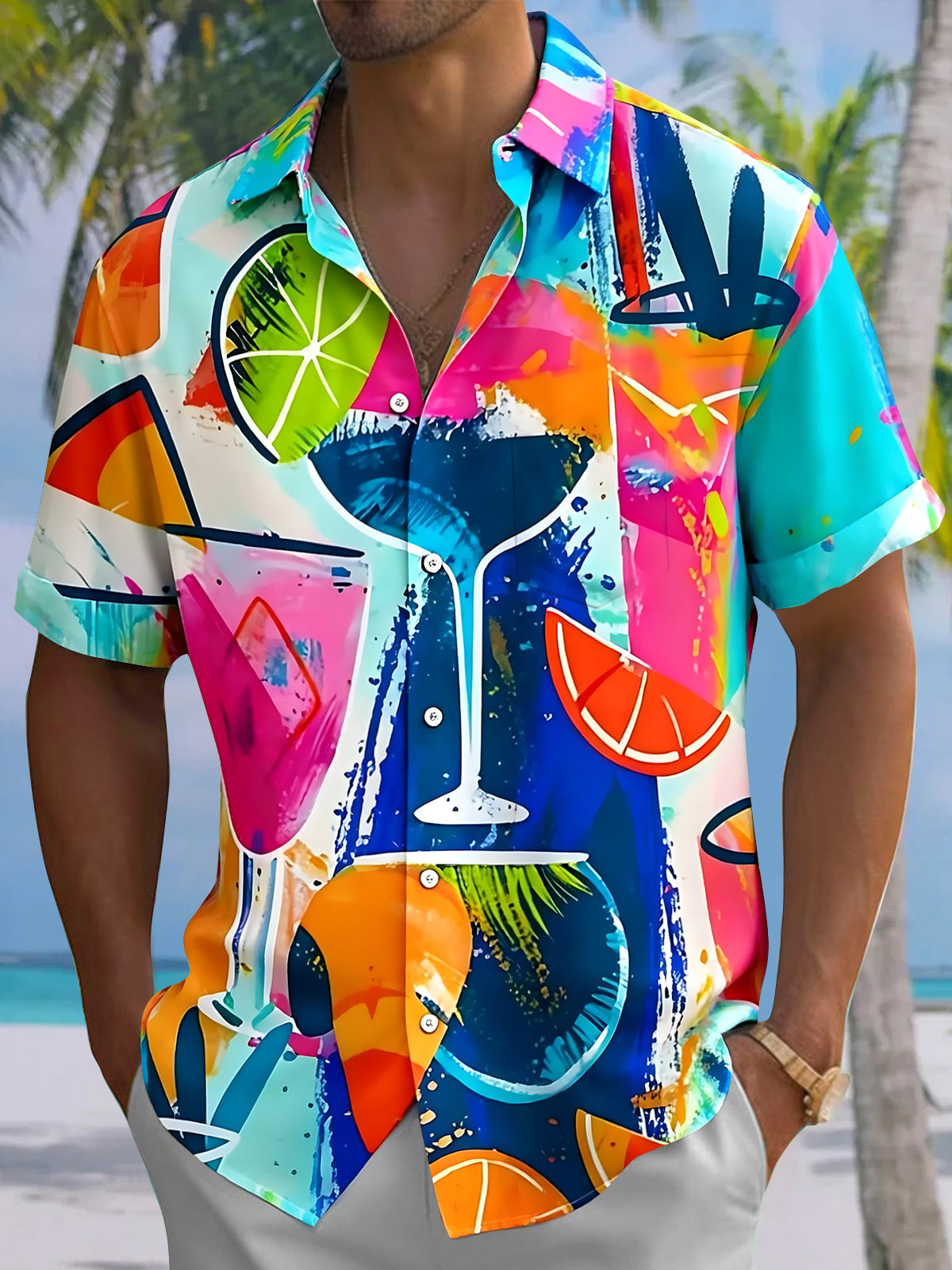 Hawaiian Cocktail Men's Pocket Short Sleeve Shirts