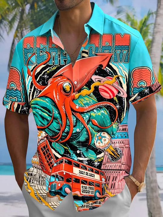 Vintage Octopus Men's Pocket Short Sleeve Shirts