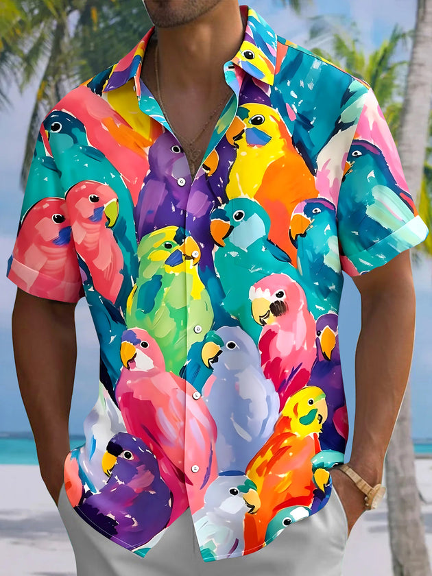 Colorful Bird Men's Pocket Short Sleeve Shirts
