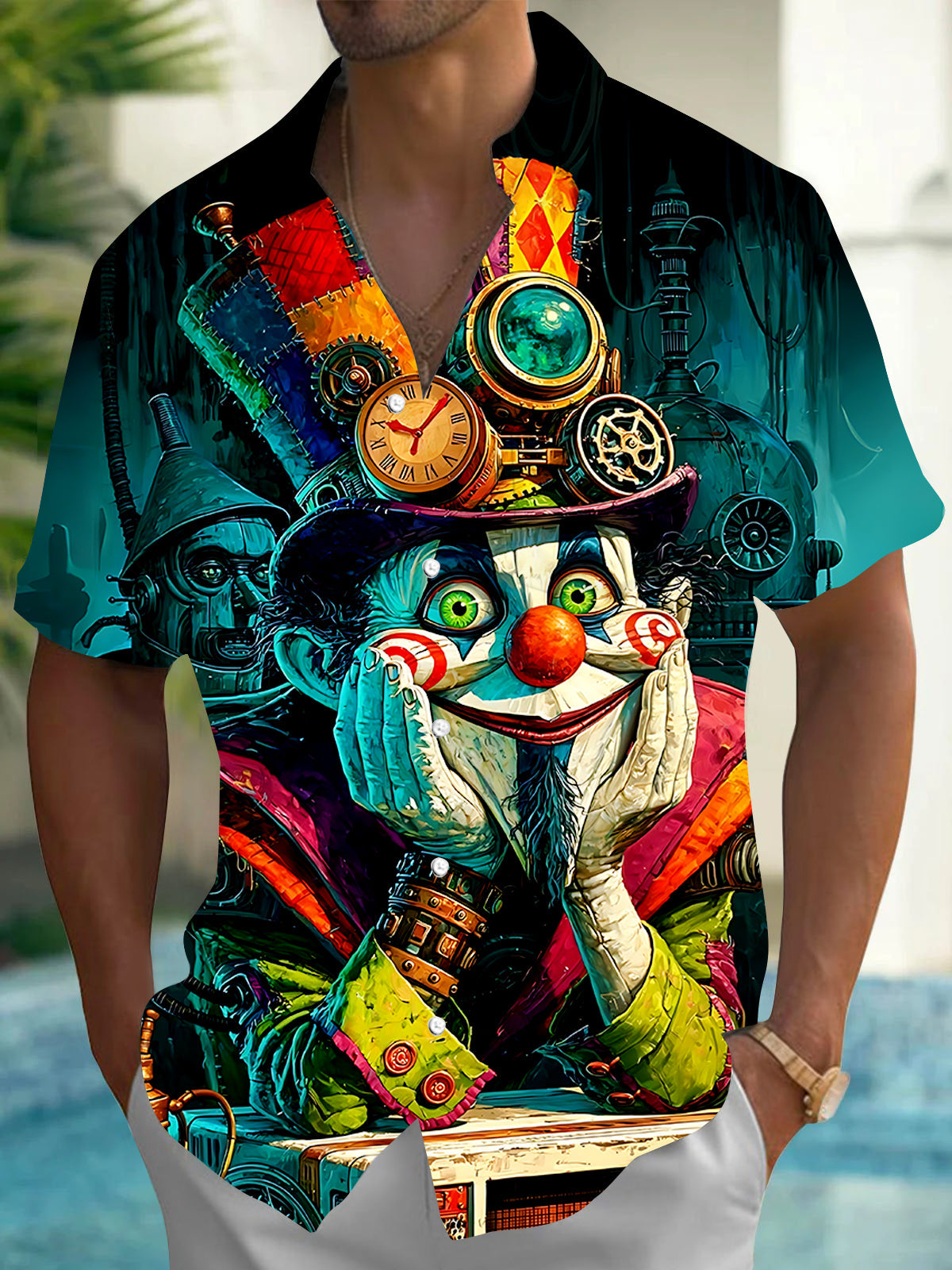 Halloween Joker Men's Pocket Short Sleeve Shirts