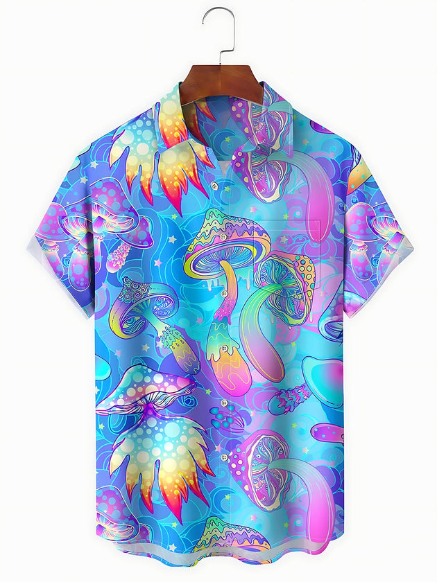Colorful Mushroom Men's Pocket Short Sleeve Shirts