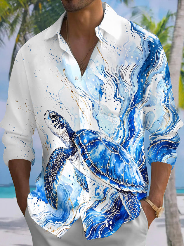 Hawaiian Sea Turtle Men's Pocket Long Sleeve Shirts