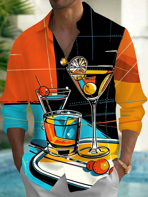 Vintage Cocktail Men's Pocket Long Sleeve Shirts