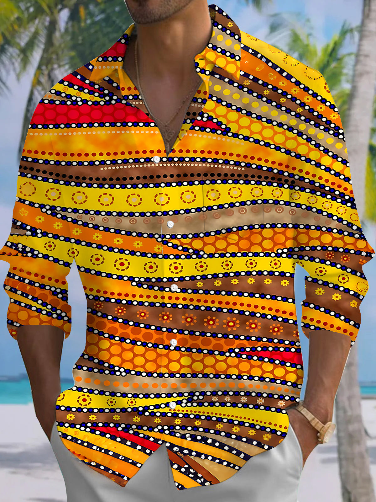 Vintage Geometry Men's Pocket Long Sleeve Shirts