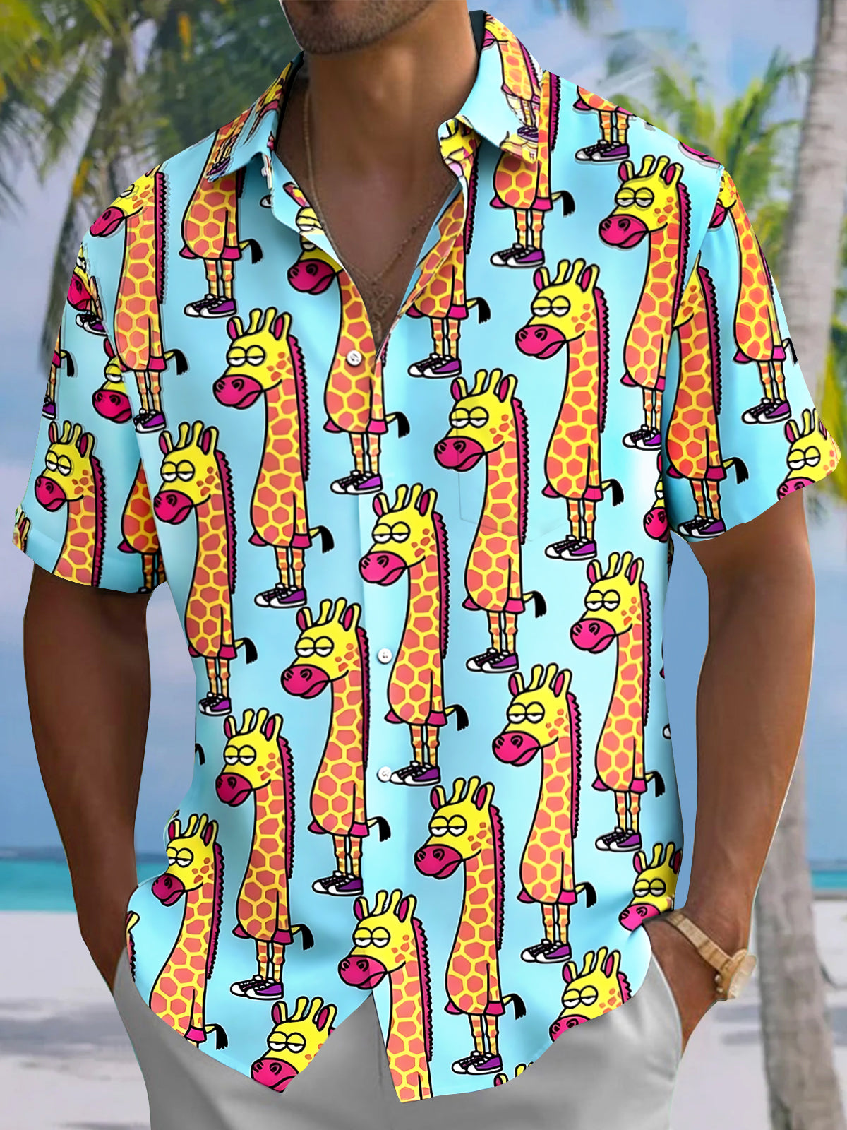 Giraffe Men's Pocket Short Sleeve Shirts