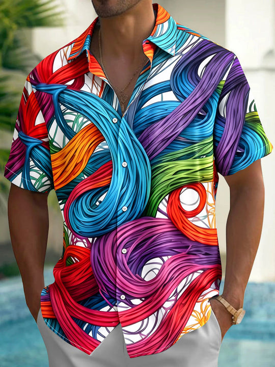 Colorful Lines Men's Pocket Short Sleeve Shirts