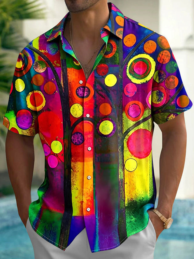 Art Oil Painting Men's Pocket Short Sleeve Shirts