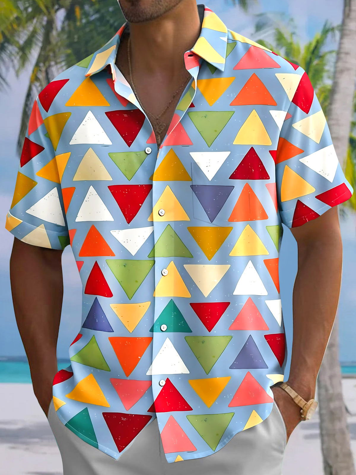 Colorful Geometry Men's Pocket Short Sleeve Shirts