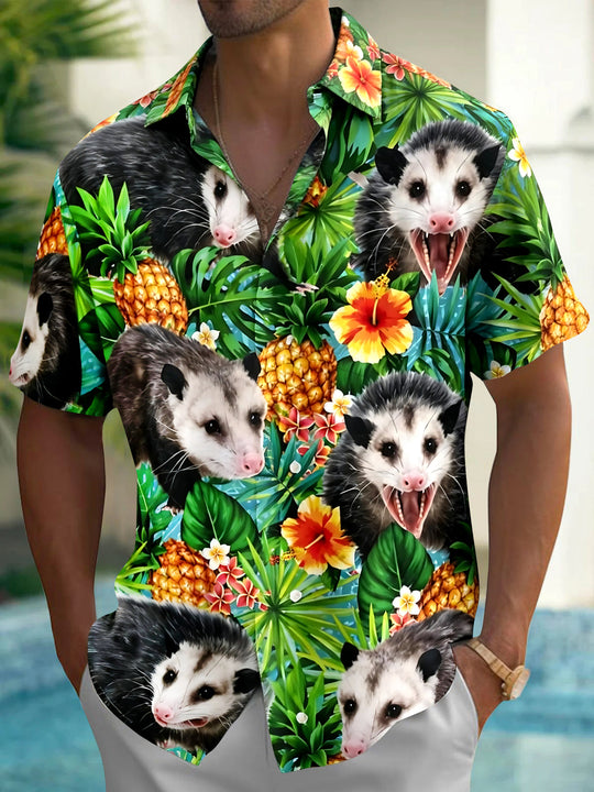 Rat Pineapple Men's Pocket Short Sleeve Shirts