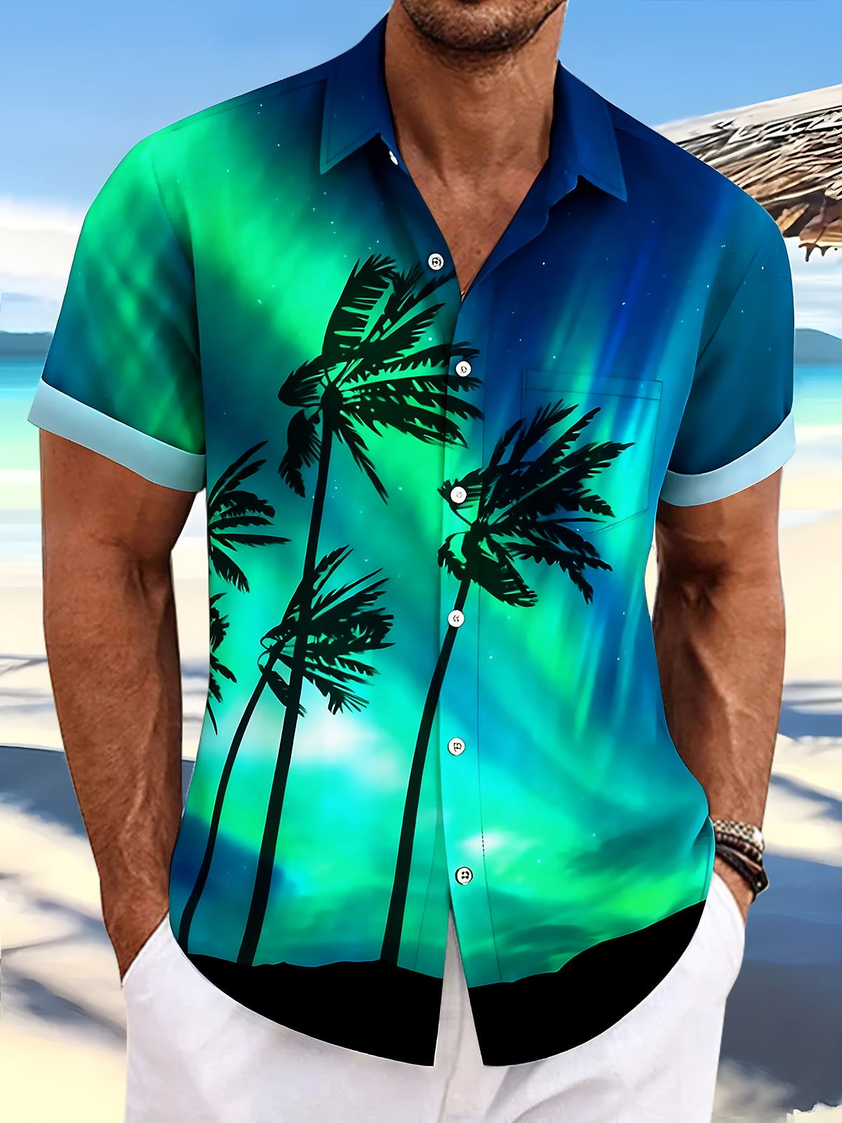 Hawaiian Coconut Tree Men's Pocket Short Sleeve Shirts