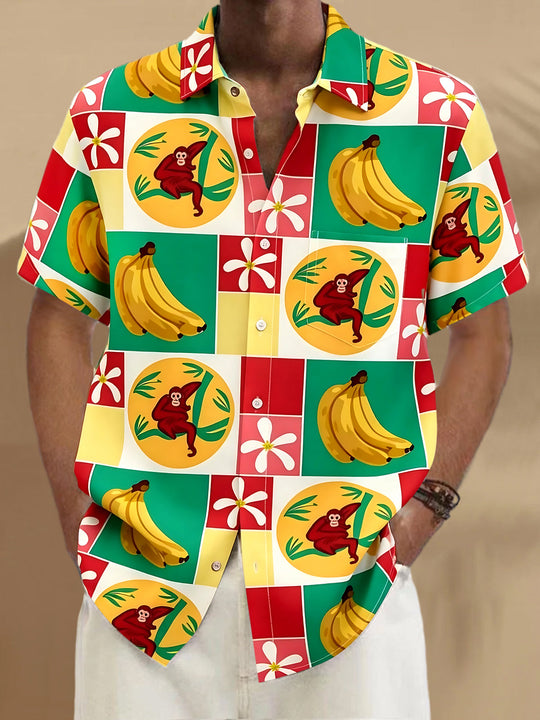 Hawaiian Banana Monkey Men's Pocket Short Sleeve Shirts
