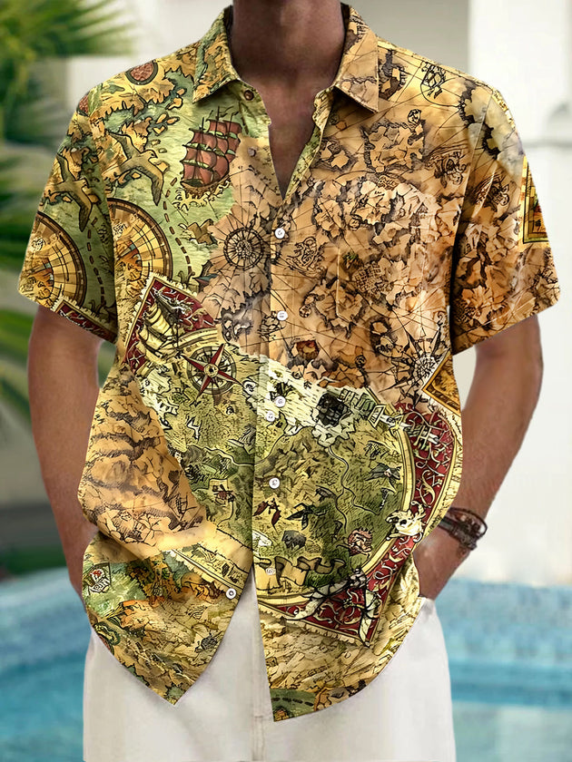 Vintage Map Men's Pocket Short Sleeve Shirts