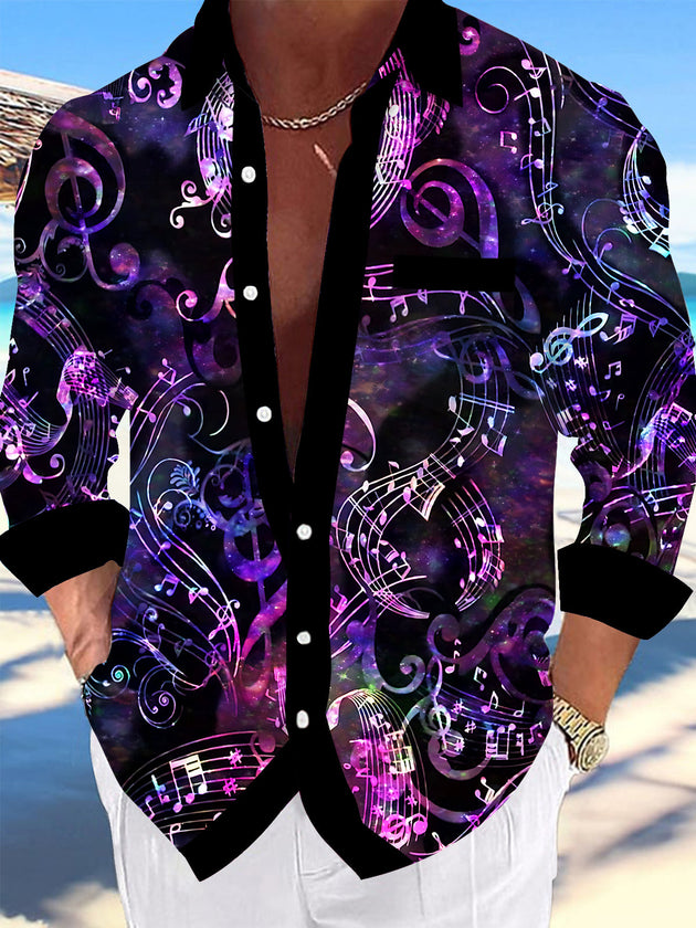 Musical Note Men's Pocket Long Sleeve Shirts