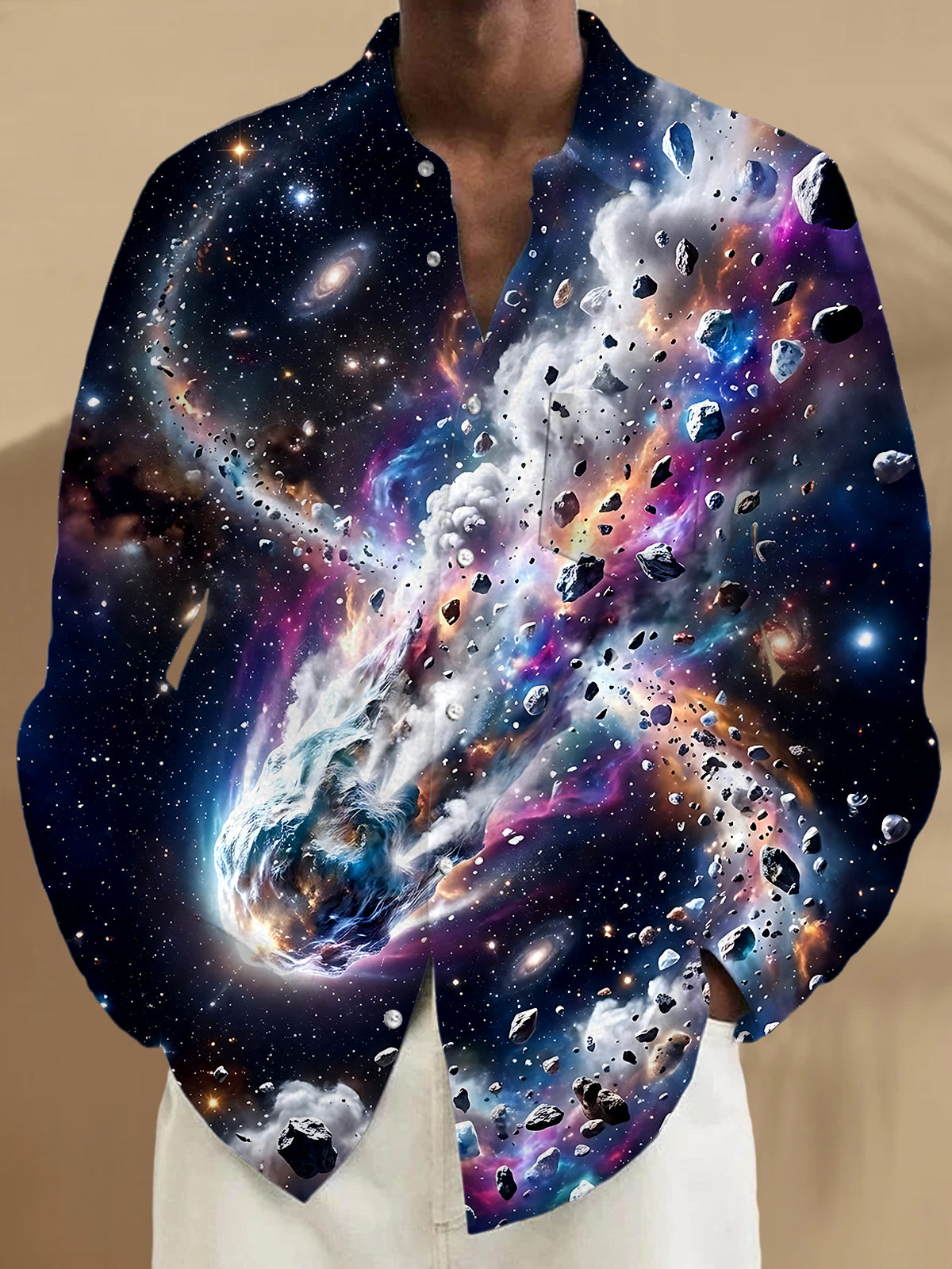 Universe Meteorite Men's Pocket Long Sleeve Shirts