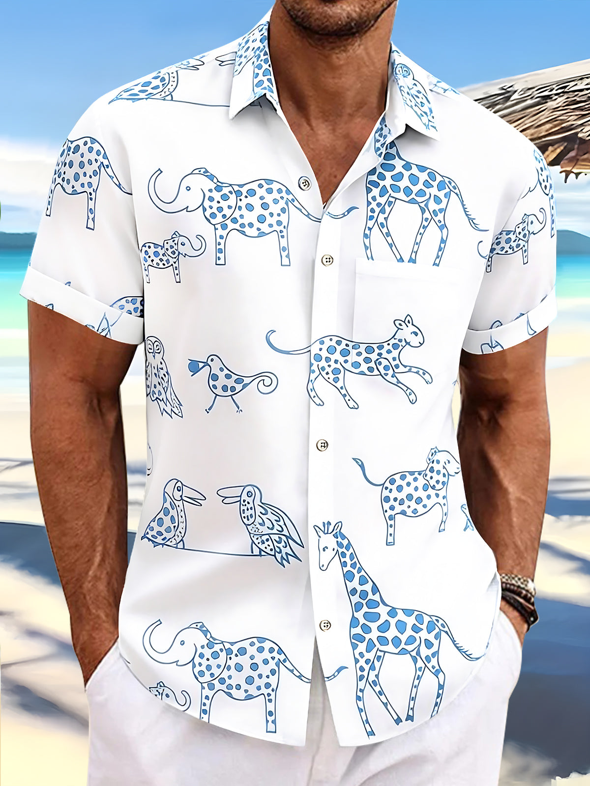Animals Men's Pocket Short Sleeve Shirts