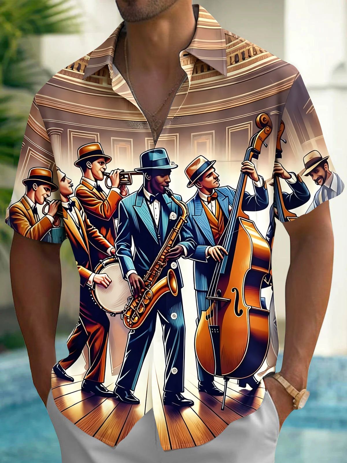 Vintage Music Concert Men's Pocket Short Sleeve Shirts