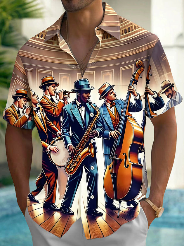 Vintage Music Concert Men's Pocket Short Sleeve Shirts