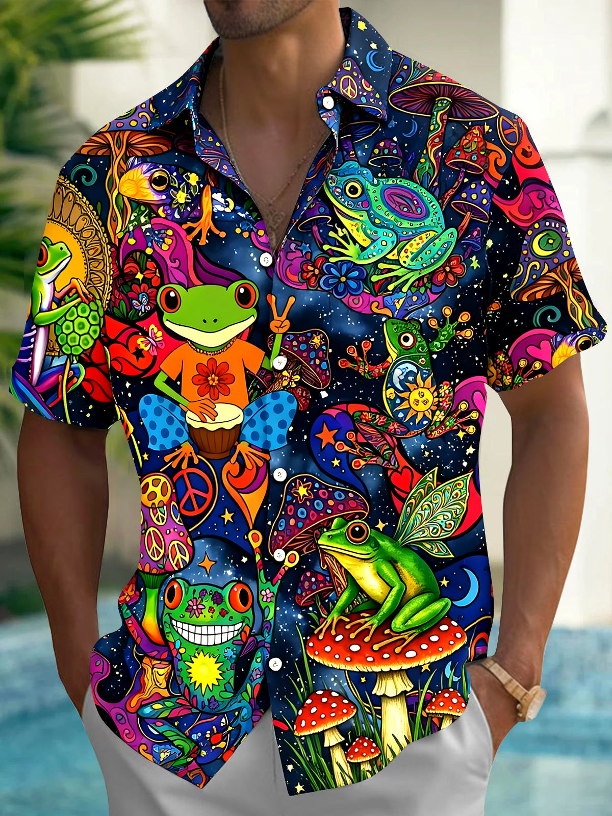 Hippie Frog Men's Pocket Short Sleeve Shirts