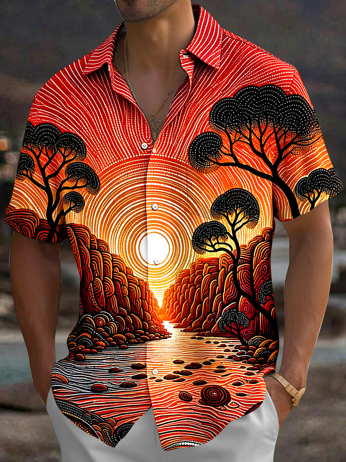 Vintage Sunset Men's Pocket Short Sleeve Shirts
