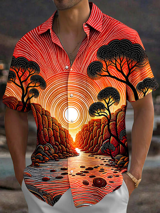 Vintage Sunset Men's Pocket Short Sleeve Shirts