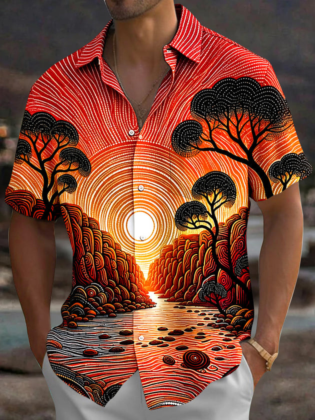 Vintage Sunset Men's Pocket Short Sleeve Shirts