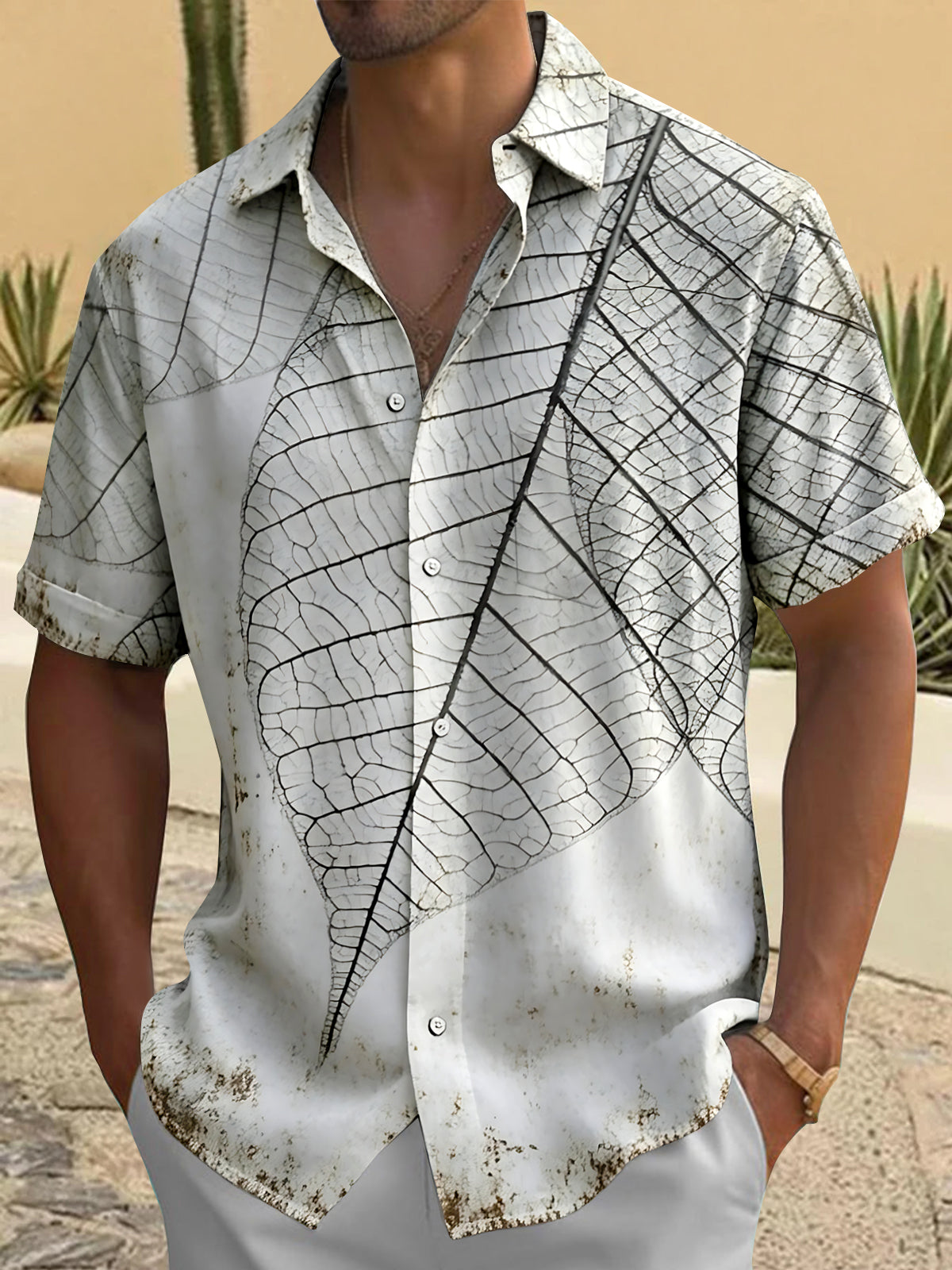 Vintage Leaf Men's Pocket Short Sleeve Shirts