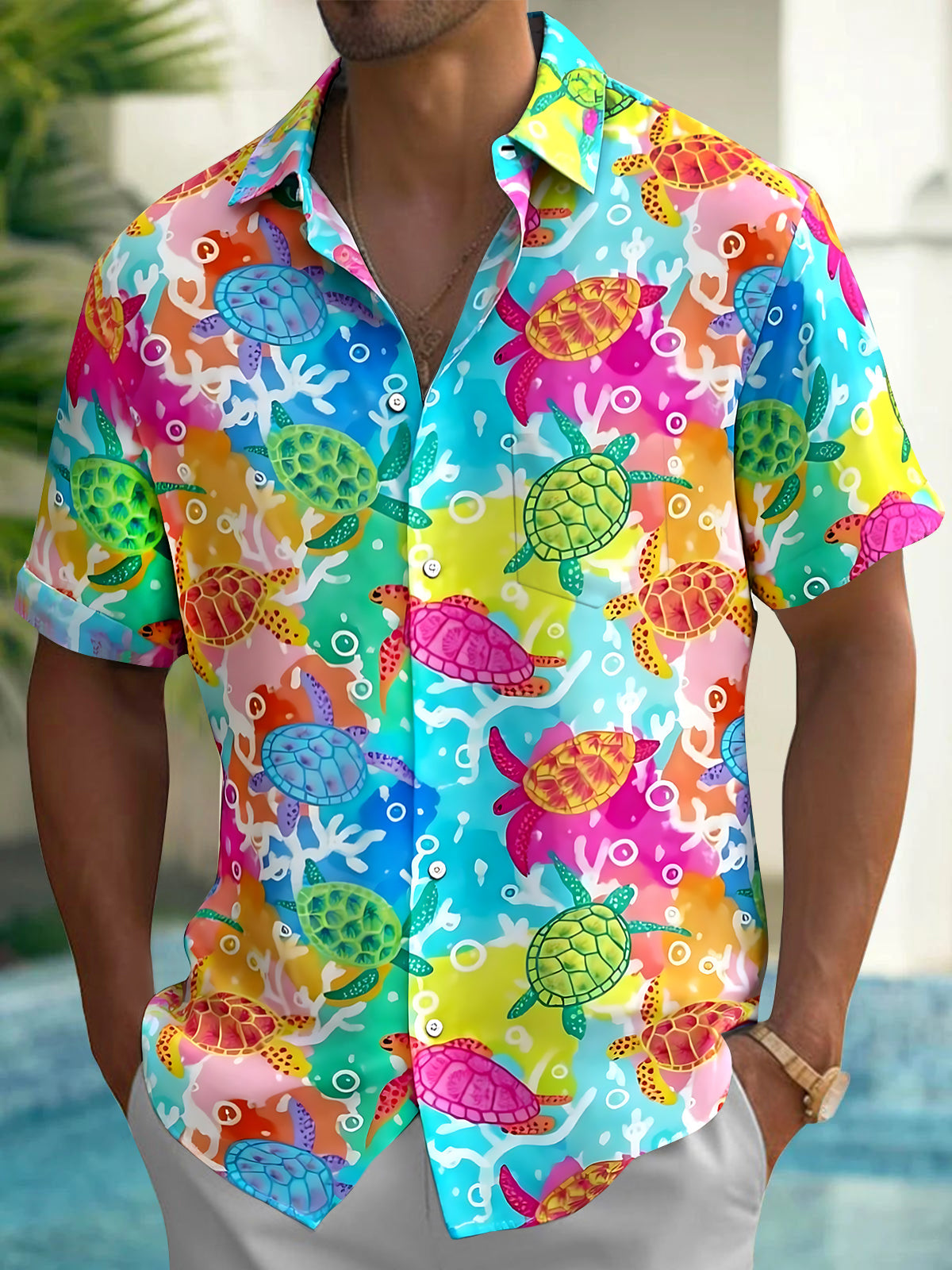Hawaiian Sea Turtle Men's Pocket Short Sleeve Shirts