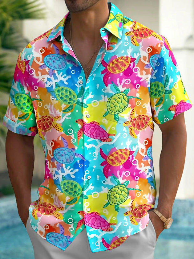 Hawaiian Sea Turtle Men's Pocket Short Sleeve Shirts