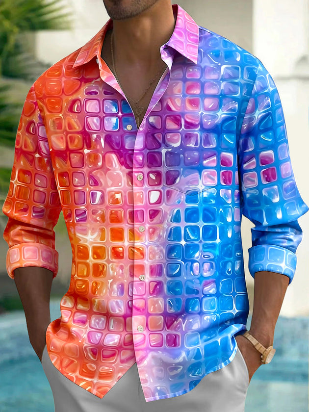 Colorful Geometry Men's Pocket Long Sleeve Shirts