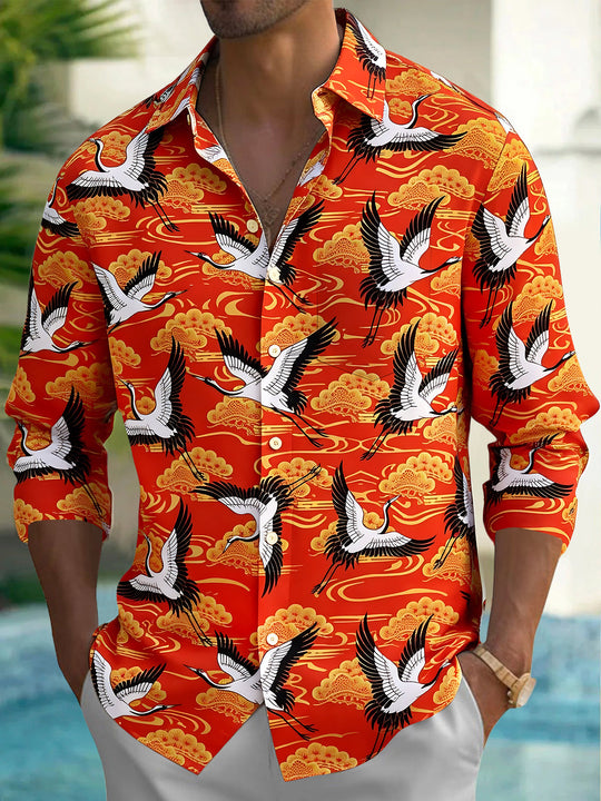 Swan Clouds Men's Pocket Long Sleeve Shirts