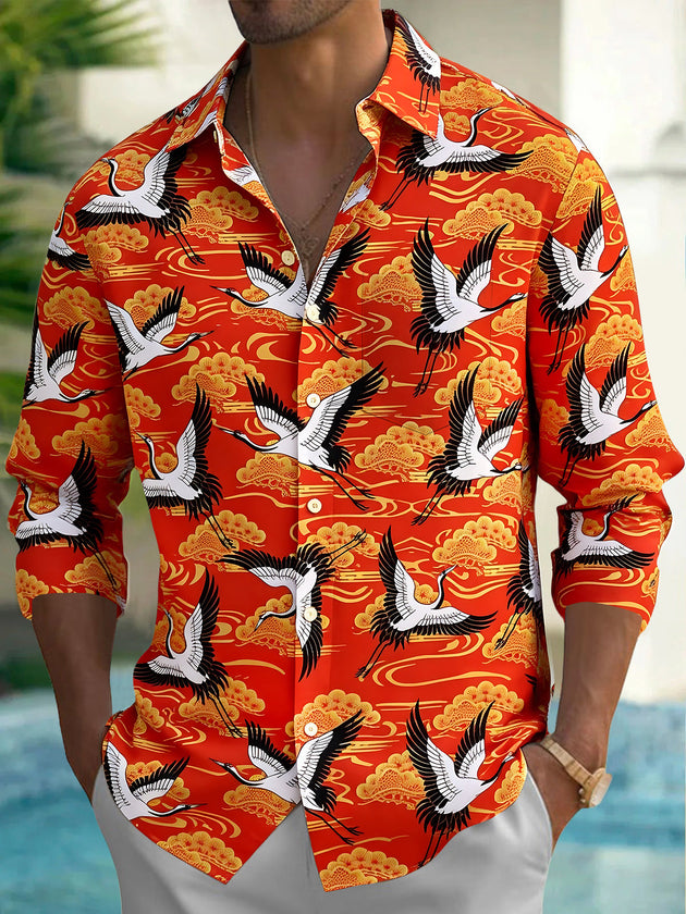 Swan Clouds Men's Pocket Long Sleeve Shirts