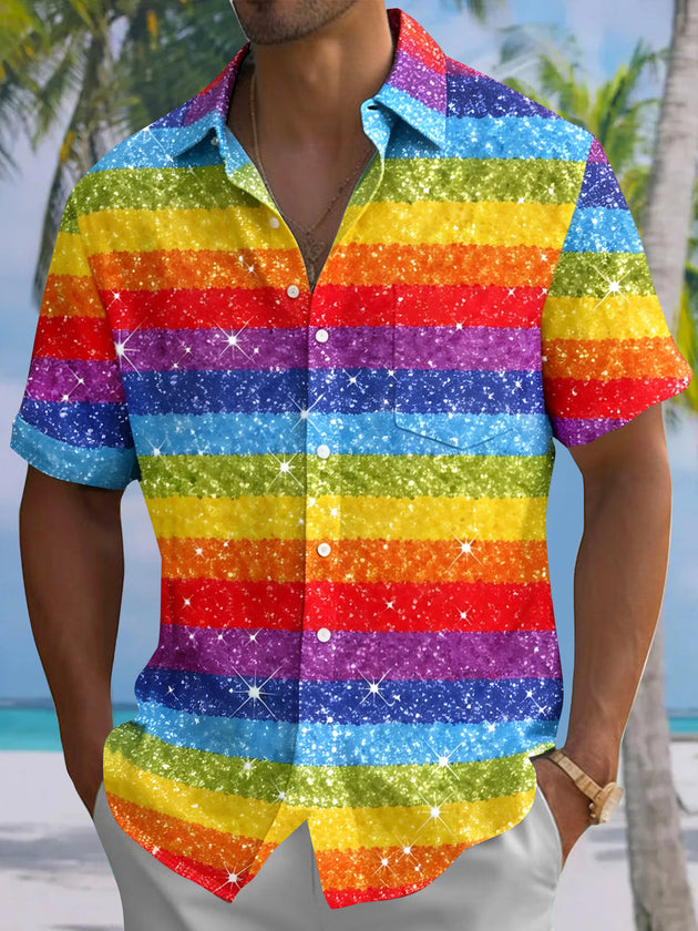 Colorful Stripes Men's Pocket Short Sleeve Shirts