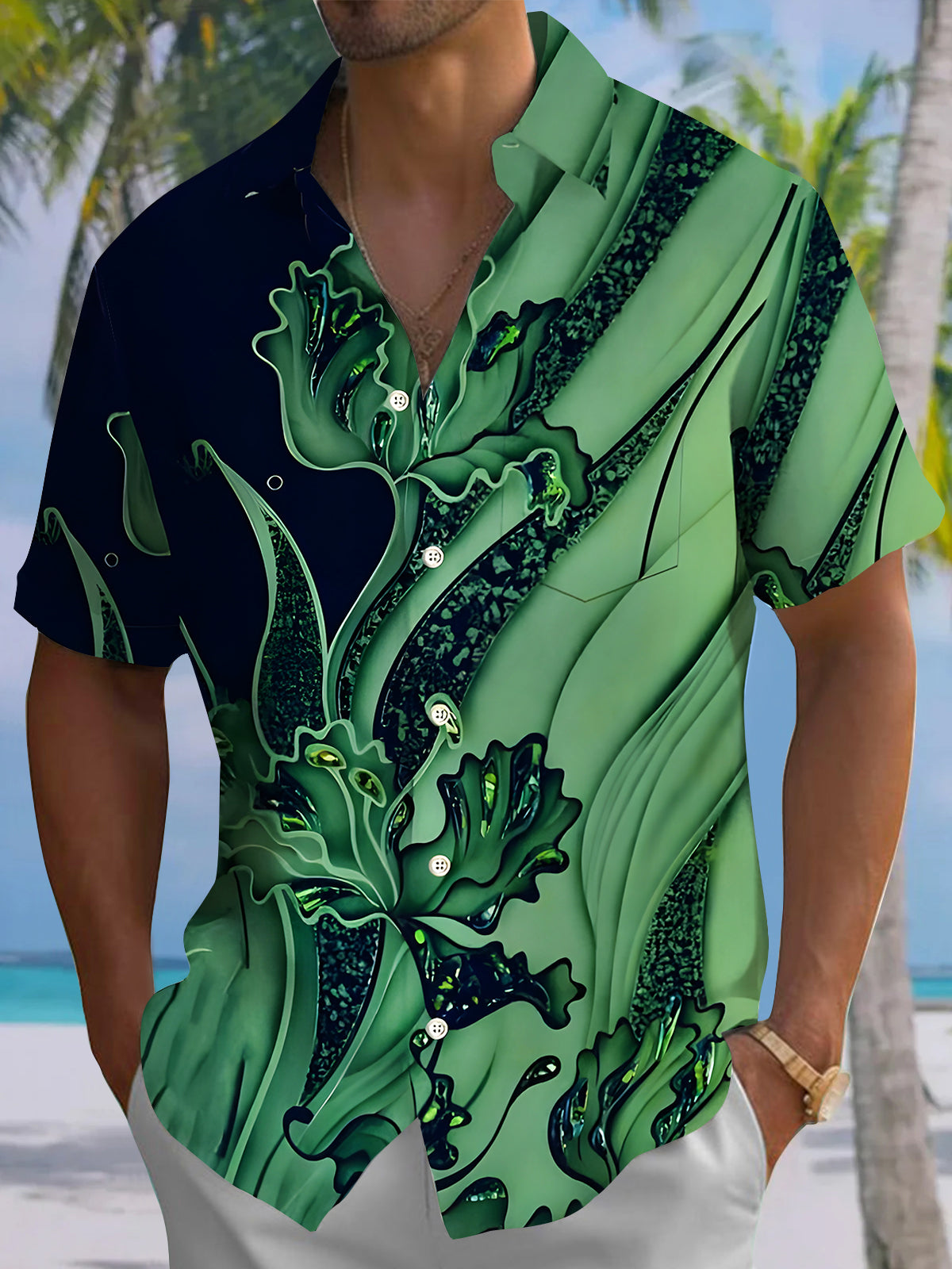 Floral Men's Pocket Short Sleeve Shirts