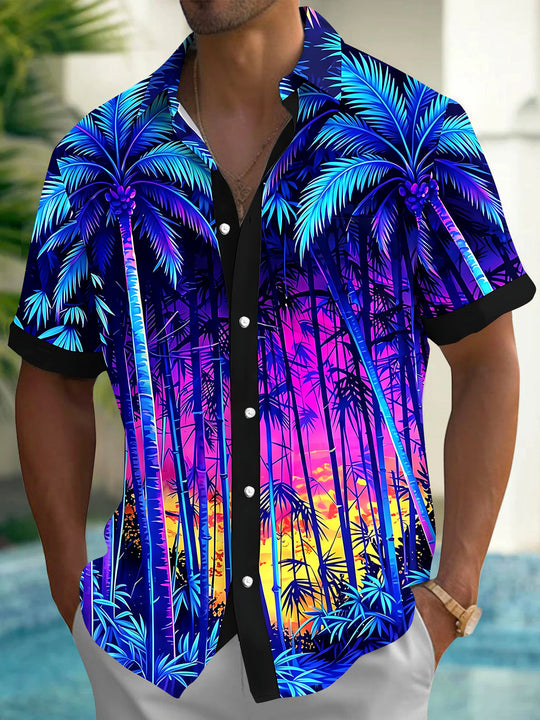 Hawaiian Coconut Tree Men's Pocket Short Sleeve Shirts