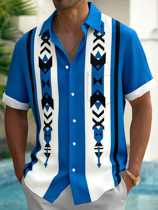 Basic Geometry Men's Pocket Short Sleeve Shirts