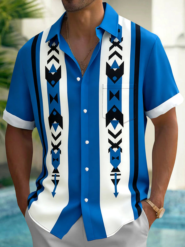 Basic Geometry Men's Pocket Short Sleeve Shirts