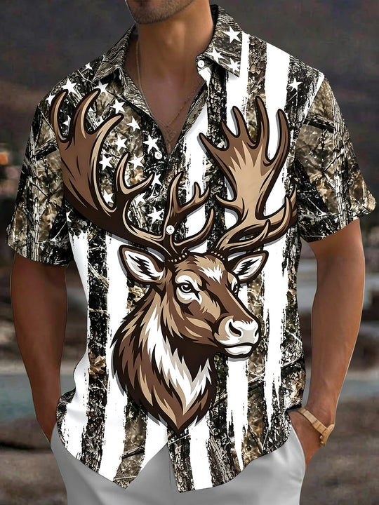Vintage Elk Men's Pocket Short Sleeve Shirts
