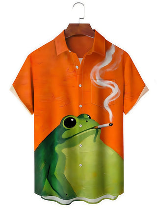 Funny Frog Men's Pocket Short Sleeve Shirts