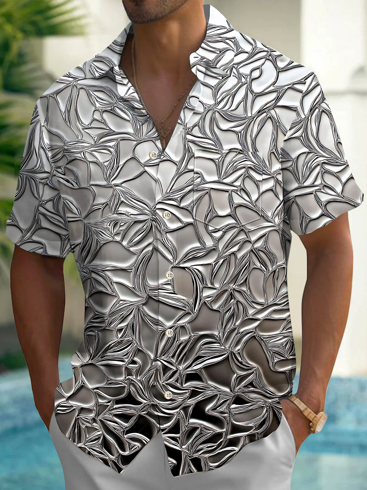 Floral Men's Pocket Short Sleeve Shirts