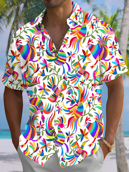 Bird Floral Men's Pocket Short Sleeve Shirts