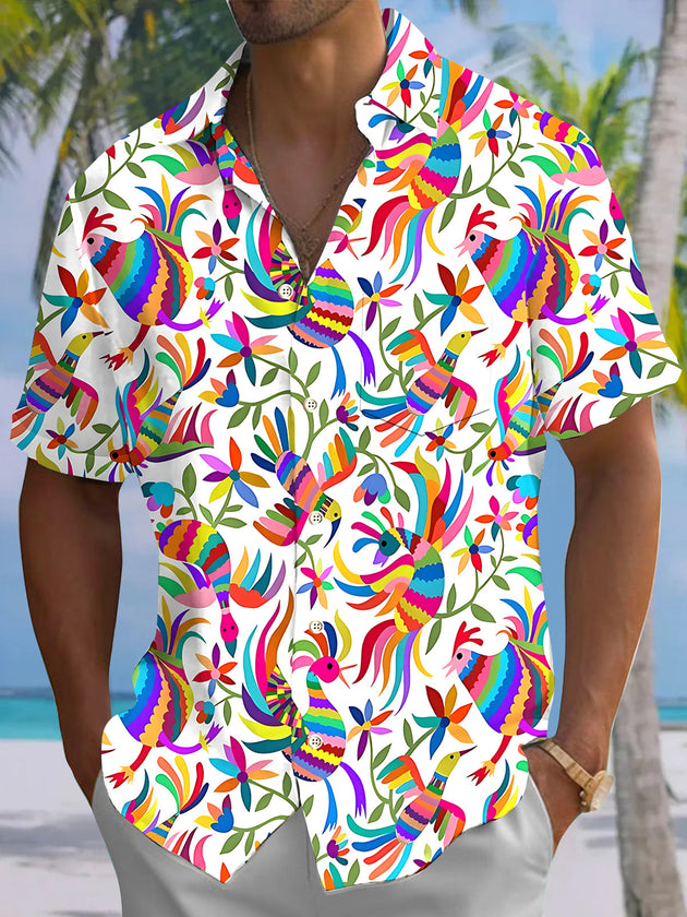 Bird Floral Men's Pocket Short Sleeve Shirts