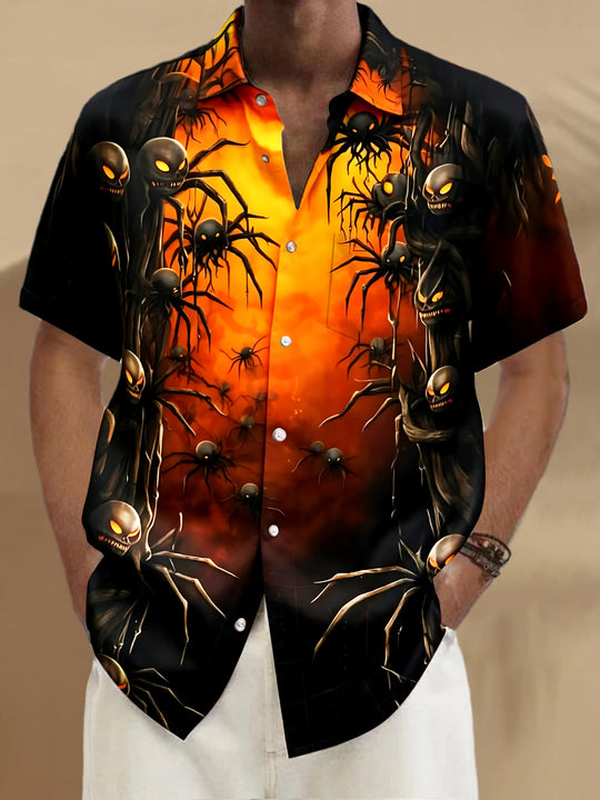 Halloween Skull Spider Men's Pocket Short Sleeve Shirts