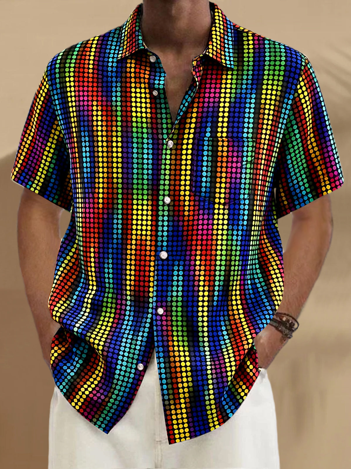 Colorful Geometry Men's Pocket Short Sleeve Shirts