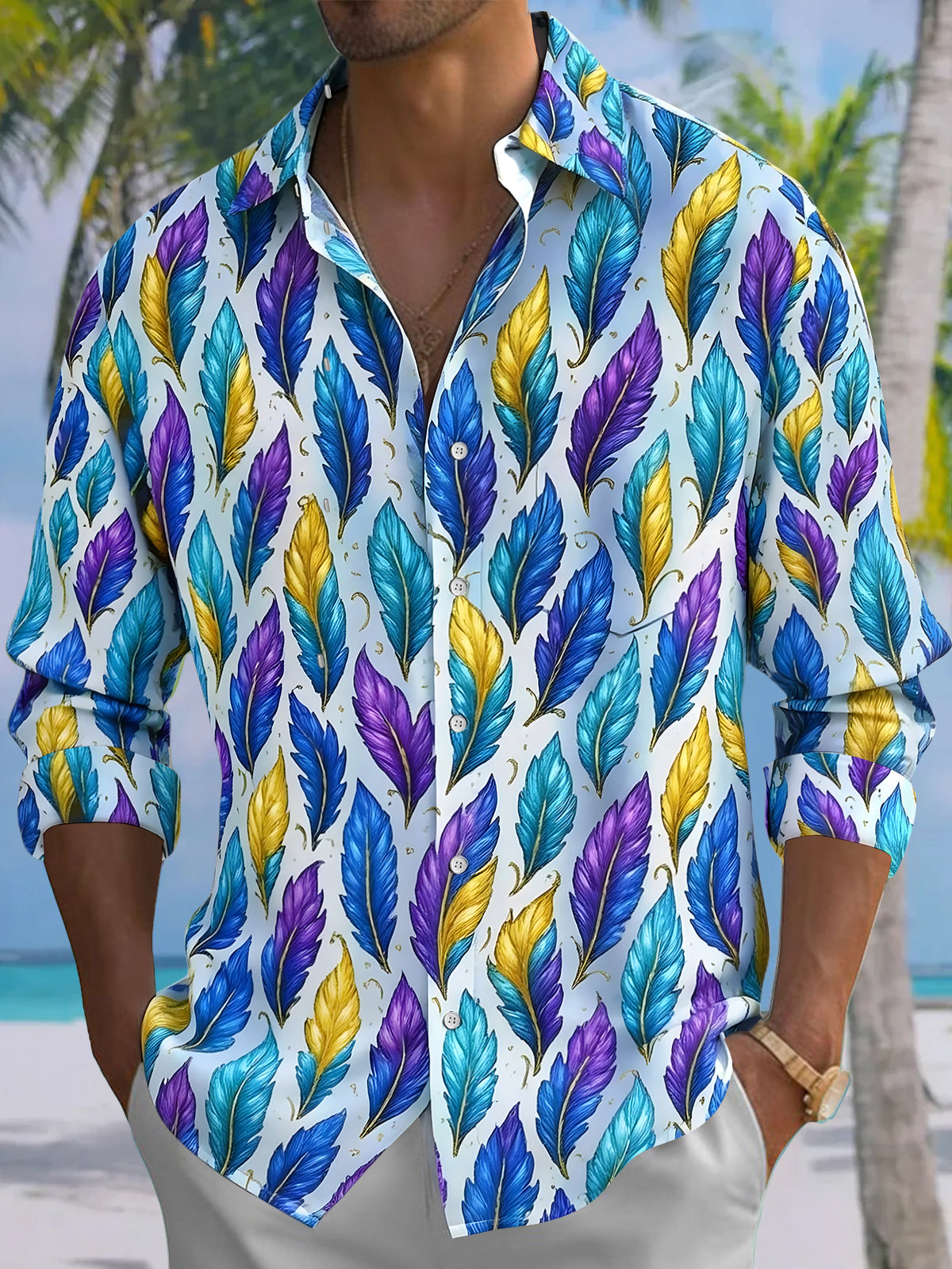 Feathers Men's Pocket Long Sleeve Shirts